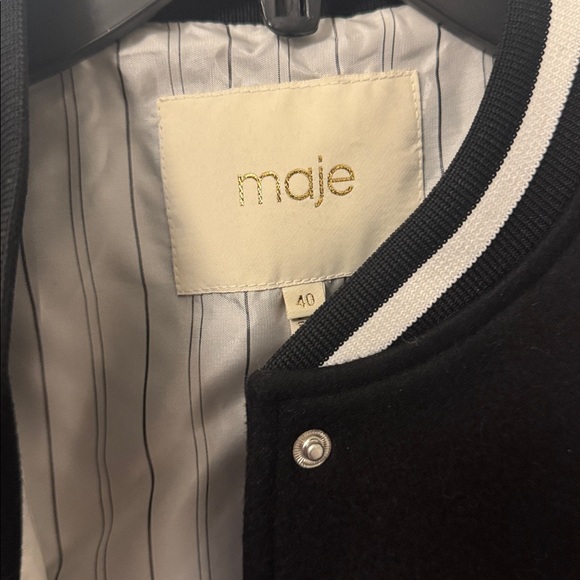 Maje Paris Lovers Black Varsity Jacket with White Accents 40 - Picture 4 of 10